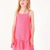 Robe pour fille en rose avec bretelles et volant.