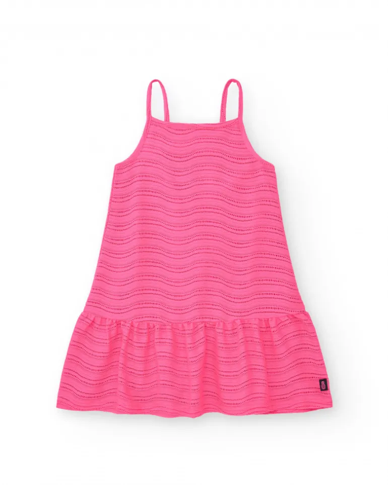 Robe pour fille en rose avec bretelles et volant.