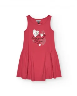 Robe pour fille en rouge sans manches avec cœurs imprimés