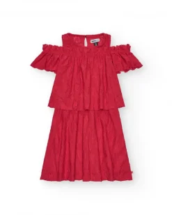 Robe pour fille en rouge avec volants et épaules dénudées