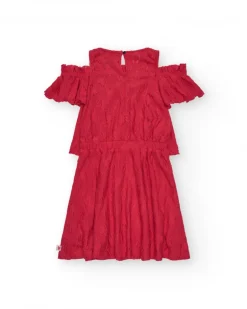 Robe pour fille en rouge avec volants et épaules dénudées