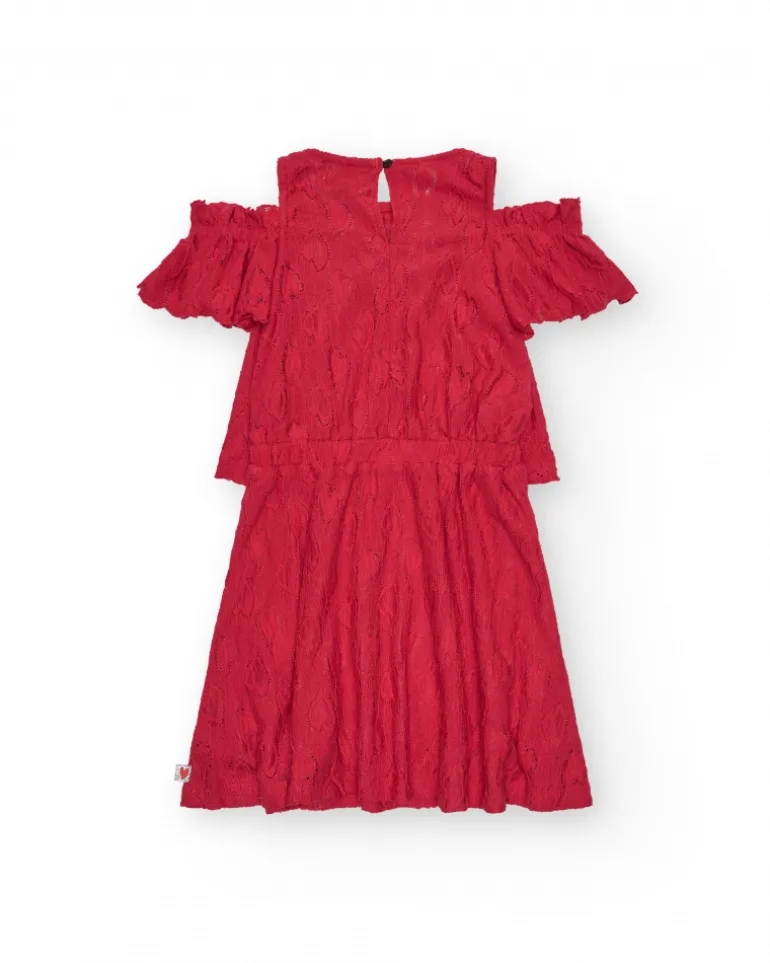 Robe pour fille en rouge avec volants et épaules dénudées