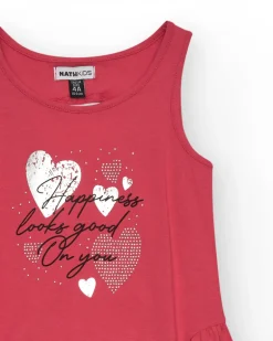 Robe pour fille en rouge sans manches avec cœurs imprimés