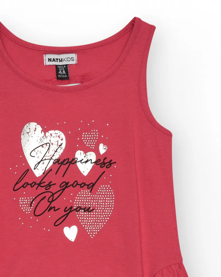 Robe pour fille en rouge sans manches avec cœurs imprimés