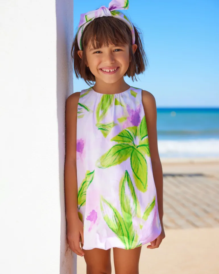 Robe rose florale pour fille avec effet plissé