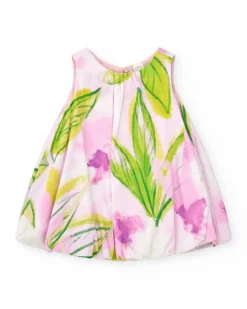 Robe rose florale pour fille avec effet plissé