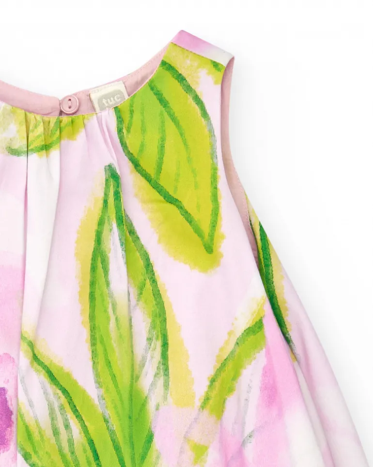 Robe rose florale pour fille avec effet plissé