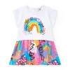Robe rose pour fille avec arc-en-ciel et jupe fluide