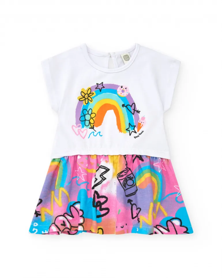 Robe rose pour fille avec arc-en-ciel et jupe fluide