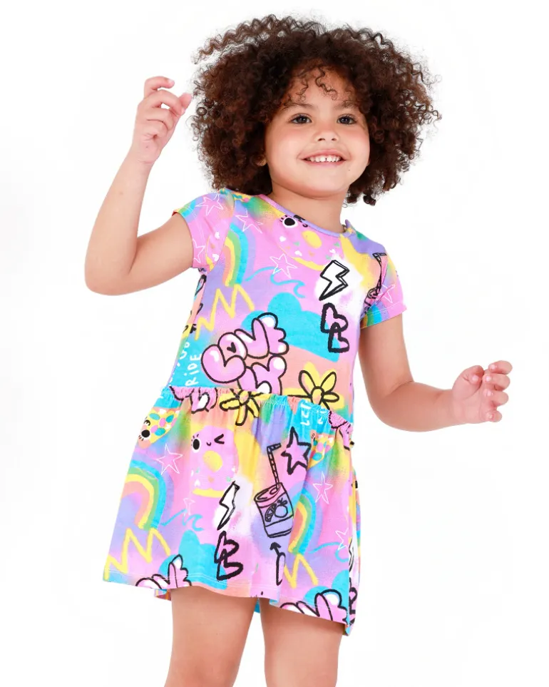 Robe rose pour fille avec imprimé d’