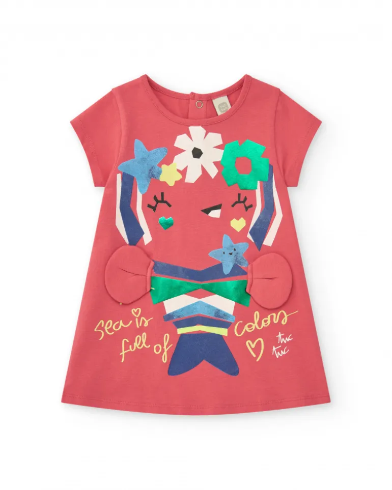 Robe rose pour fille avec crabe et détails marins