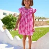 Robe rose pour fille avec cœurs et effet plissé