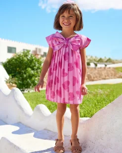 Robe rose pour fille avec cœurs et effet plissé