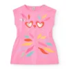 Robe rose pour fille avec imprimé animal et détails métalliques