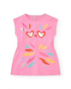 Robe rose pour fille avec imprimé animal et détails métalliques