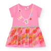 Robe rose pour fille avec jupe imprimée et bordure argentée