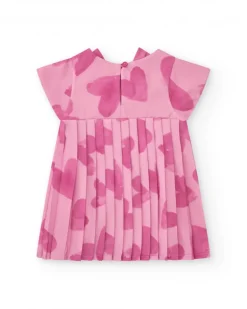 Robe rose pour fille avec cœurs et effet plissé