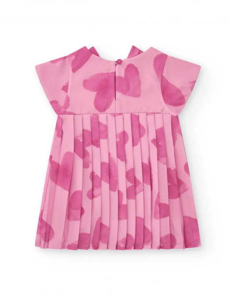 Robe rose pour fille avec cœurs et effet plissé