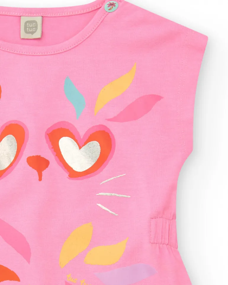 Robe rose pour fille avec imprimé animal et détails métalliques