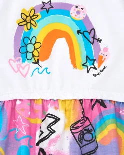 Robe rose pour fille avec arc-en-ciel et jupe fluide