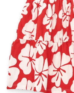 Robe rouge pour fille avec imprimé floral et bretelles froncées