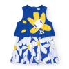 Robe sans manches bleue pour fille avec fleur et jupe de marguerites