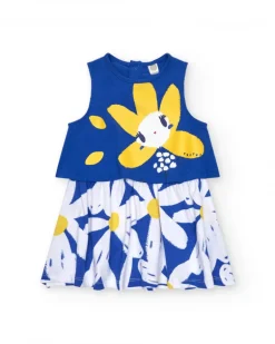 Robe sans manches bleue pour fille avec fleur et jupe de marguerites