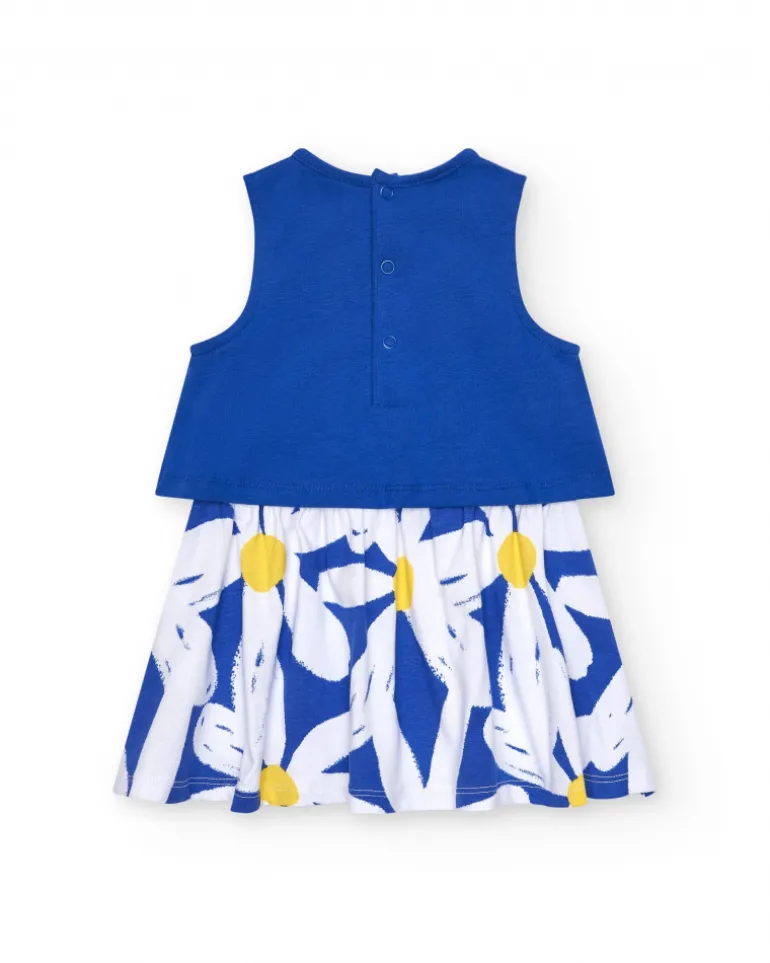 Robe sans manches bleue pour fille avec fleur et jupe de marguerites