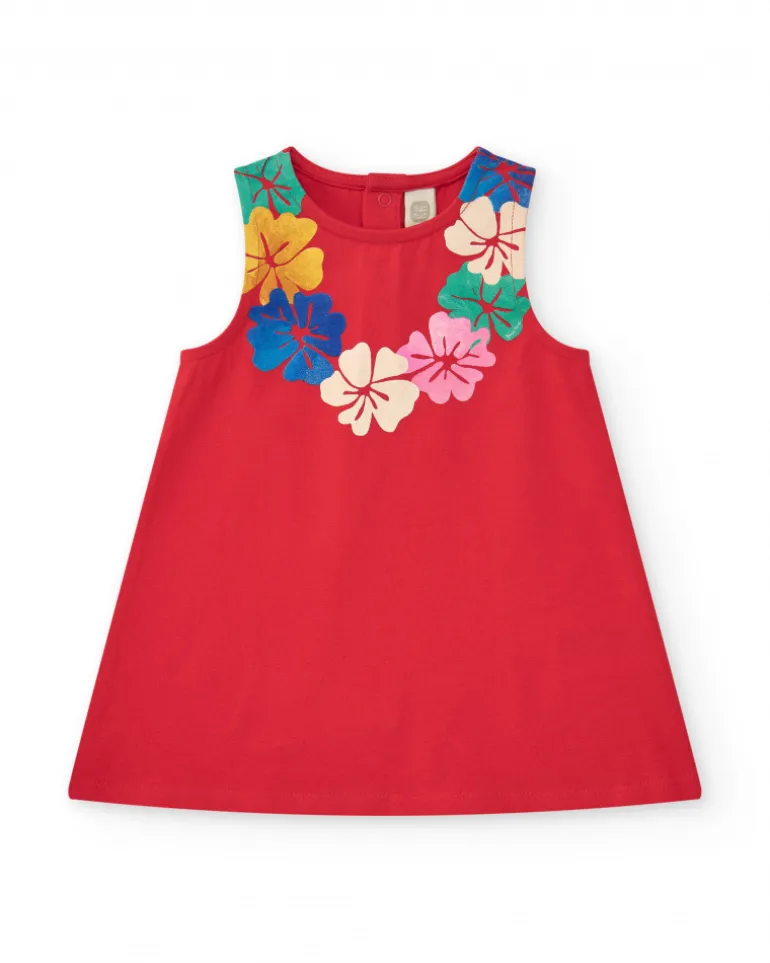 Robe sans manches rouge pour fille avec imprimé floral