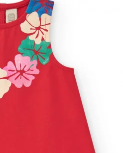 Robe sans manches rouge pour fille avec imprimé floral