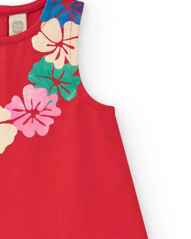 Robe sans manches rouge pour fille avec imprimé floral