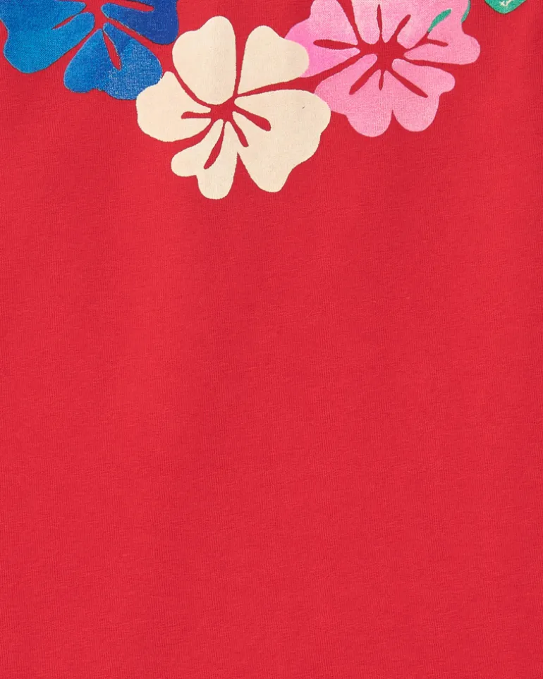 Robe sans manches rouge pour fille avec imprimé floral