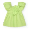 Robe verte pour fille avec fleurs et volants