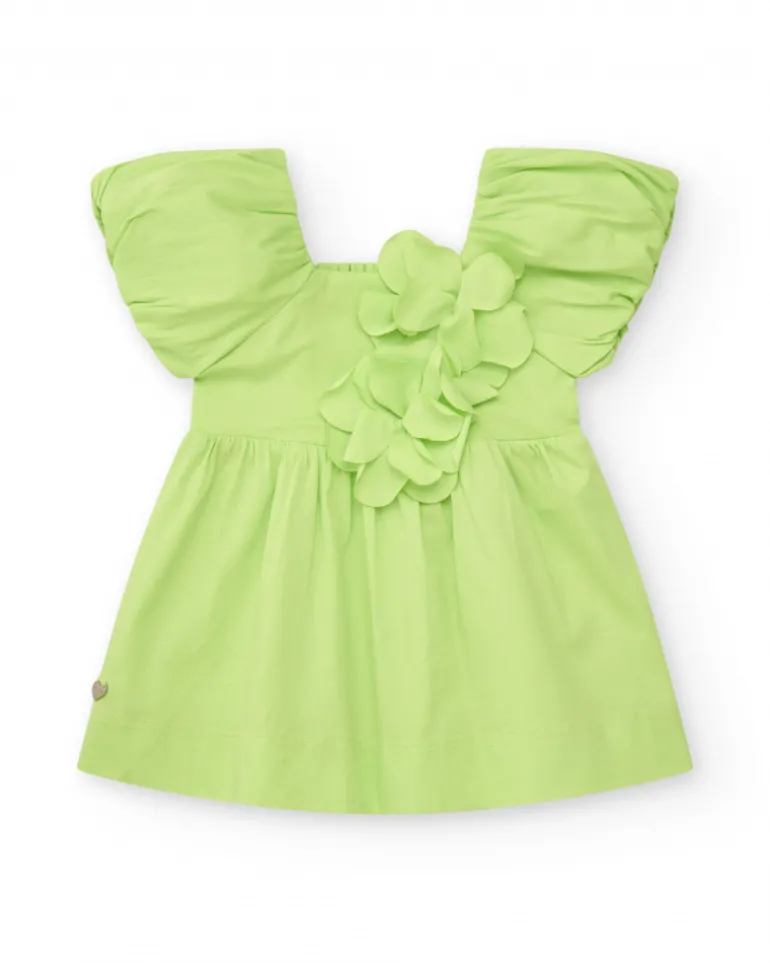 Robe verte pour fille avec fleurs et volants