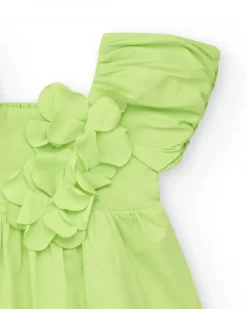Robe verte pour fille avec fleurs et volants