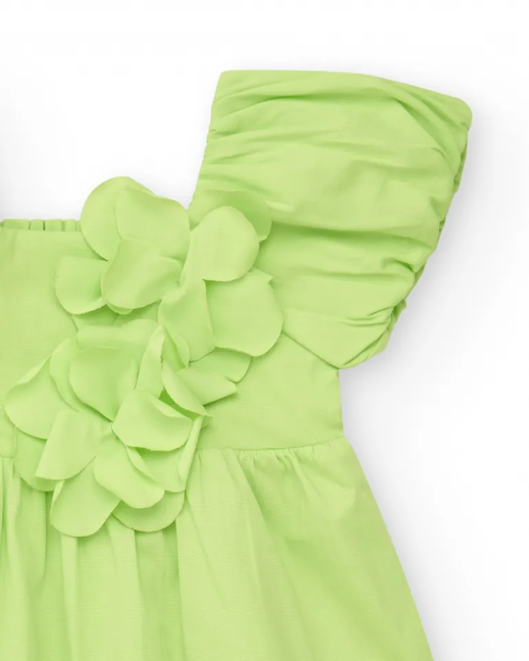Robe verte pour fille avec fleurs et volants