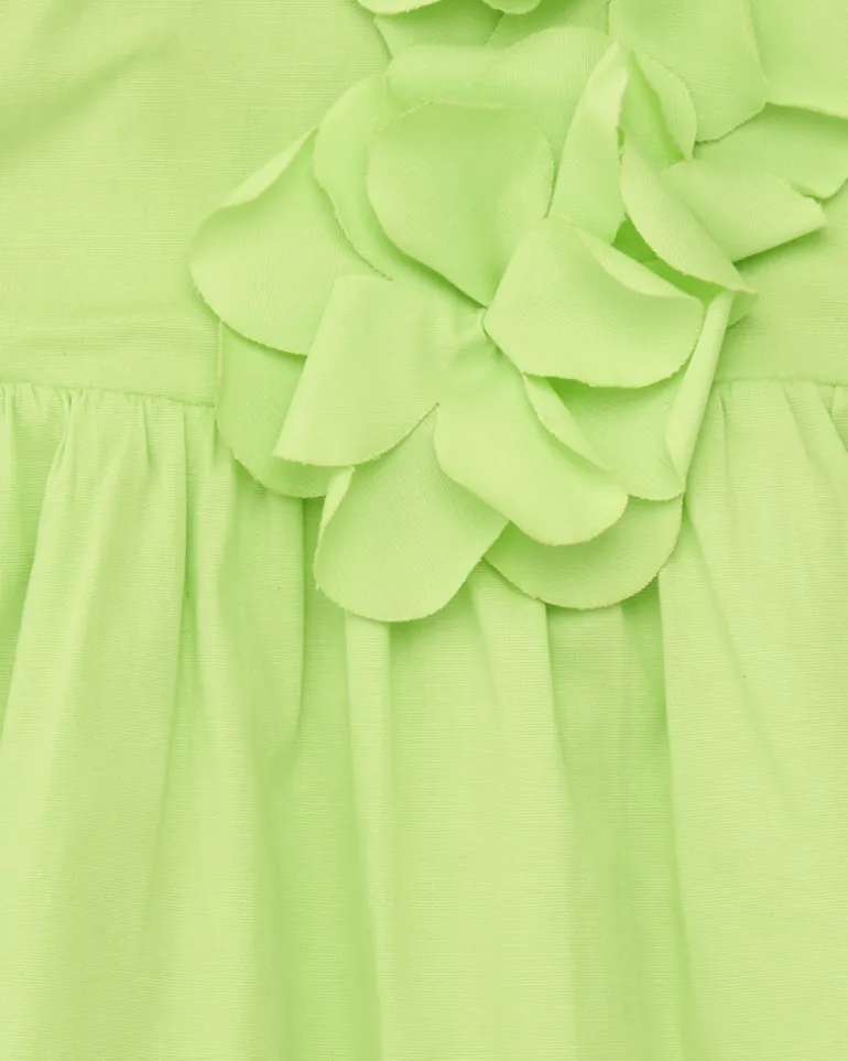 Robe verte pour fille avec fleurs et volants