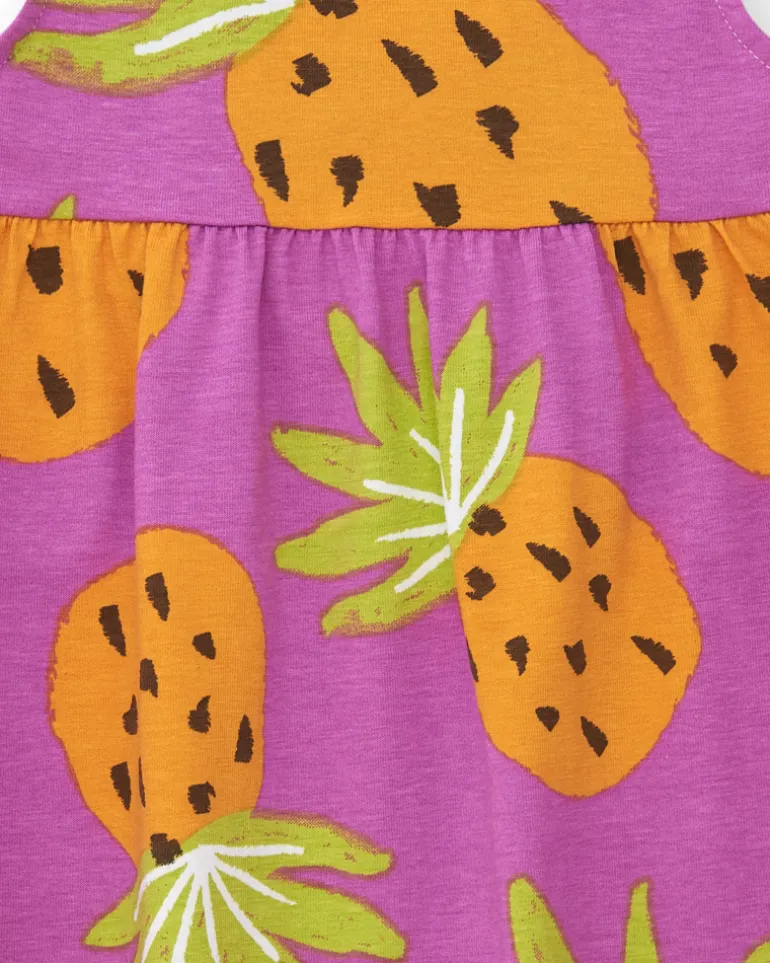 Robe violette pour fille avec imprimé d'ananas tropicaux