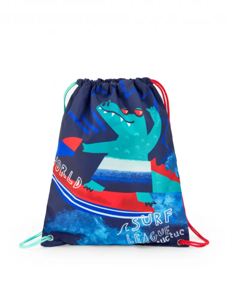 Sac à dos bleu pour garçon avec imprimé de crocodile surfeur