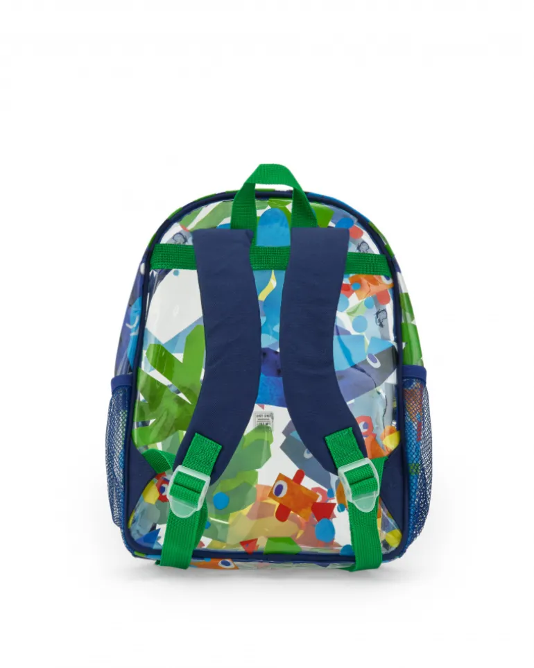 Sac à dos bleu pour garçon avec poissons et poche transparente