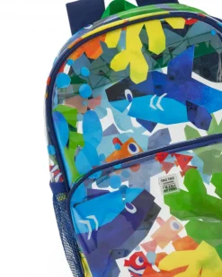 Sac à dos bleu pour garçon avec poissons et poche transparente