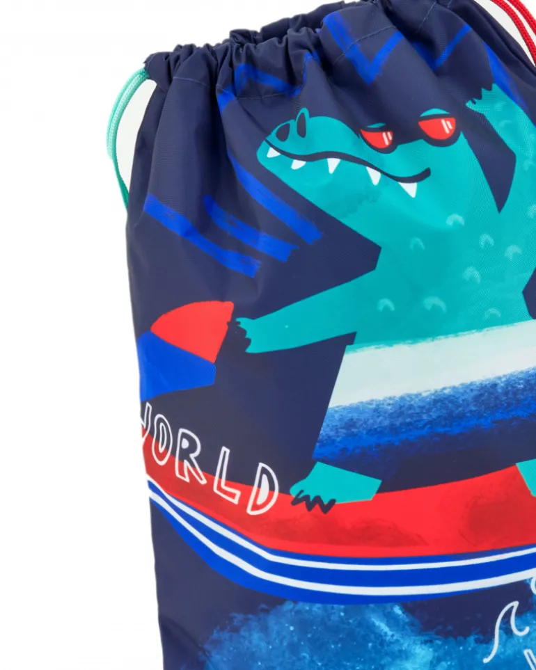 Sac à dos bleu pour garçon avec imprimé de crocodile surfeur