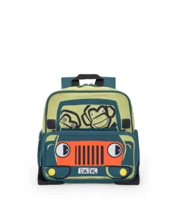 Sac à dos pour garçon avec design de voiture et singes en vert, orange et noir