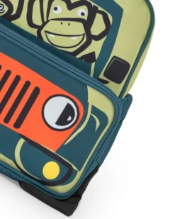 Sac à dos pour garçon avec design de voiture et singes en vert, orange et noir