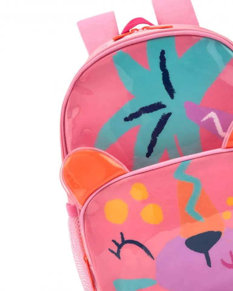 Sac à dos rose pour fille avec design animal et poches latérales