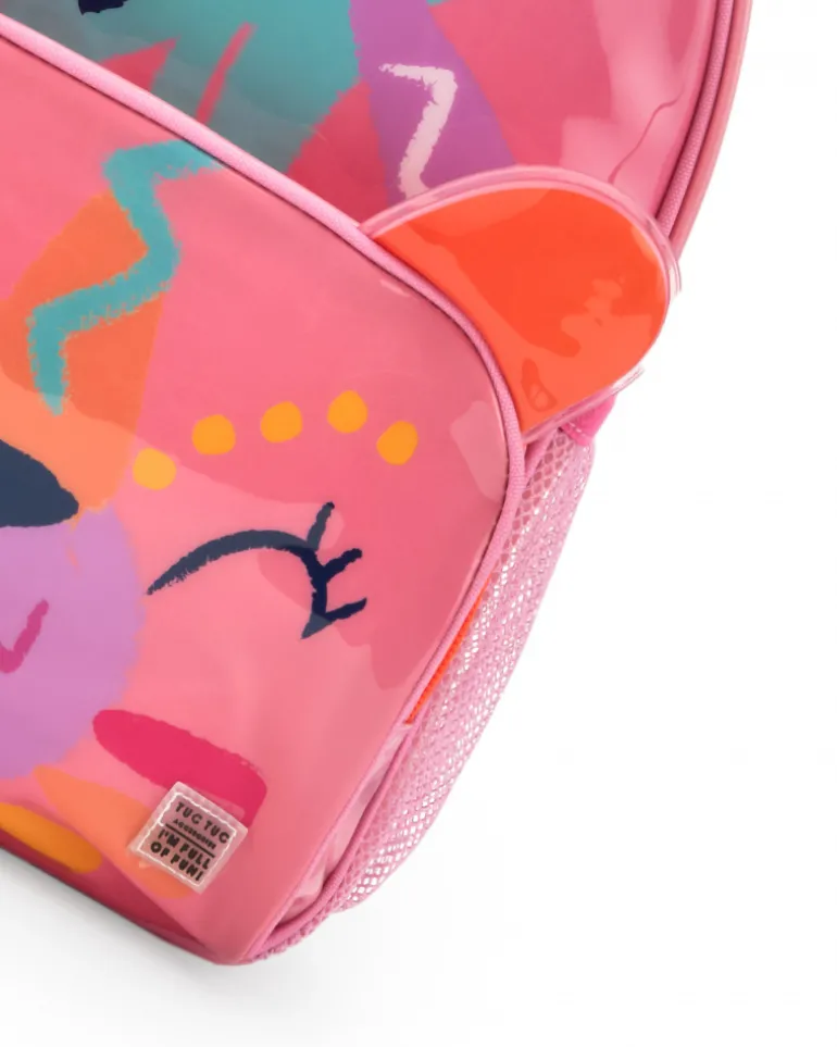 Sac à dos rose pour fille avec design animal et poches latérales