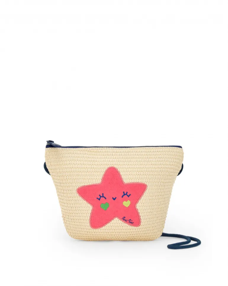 Sac en raphia beige pour fille avec étoile rose