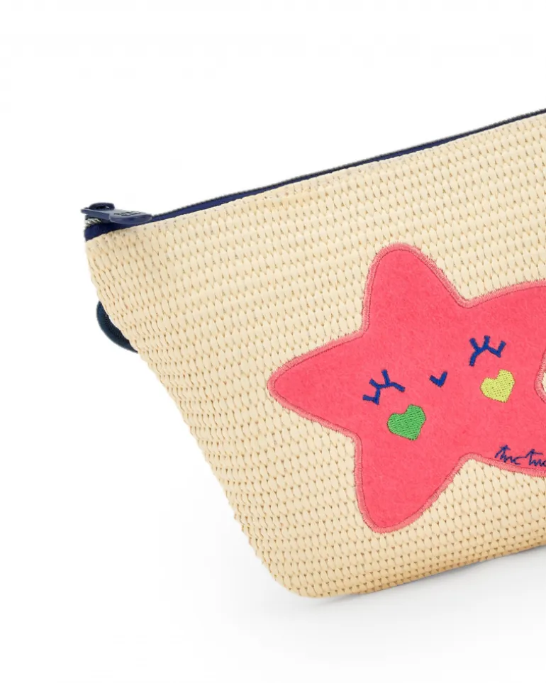 Sac en raphia beige pour fille avec étoile rose