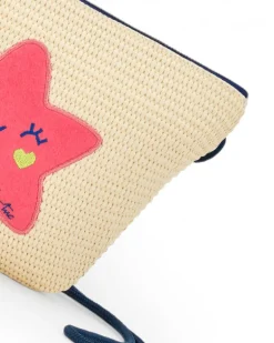 Sac en raphia beige pour fille avec étoile rose
