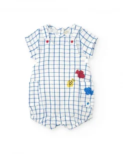 Salopette et t-shirt en tricot pour garçon avec imprimé de carreaux bleus